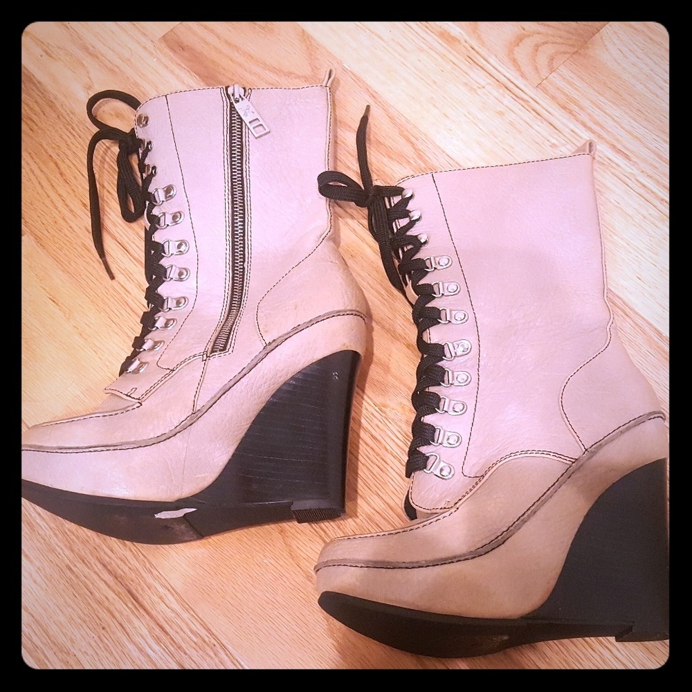 Lace & Zipper Wedge Ankle Boots